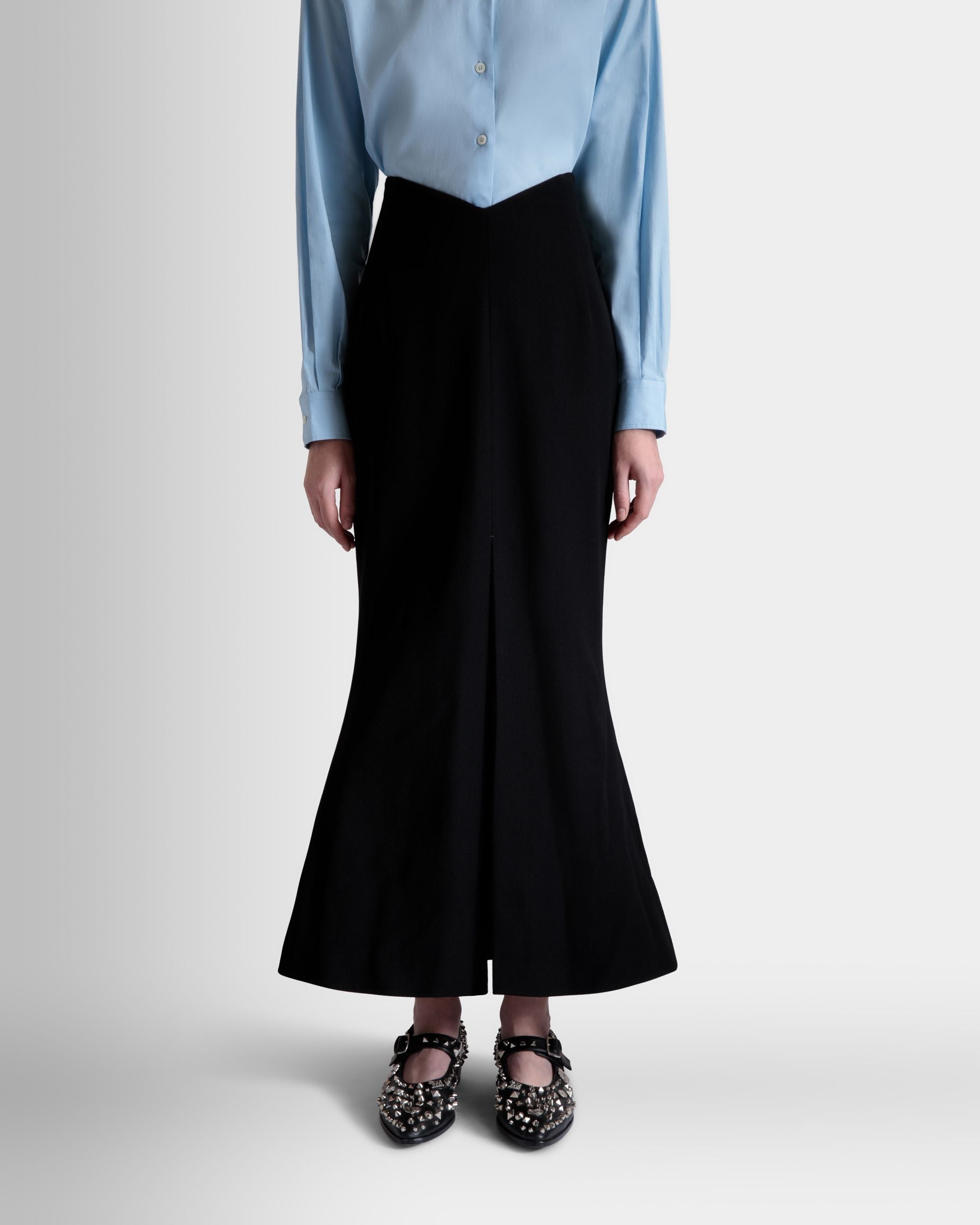 Long Skirt In Black Wool Blend - Femme - Bally - 03