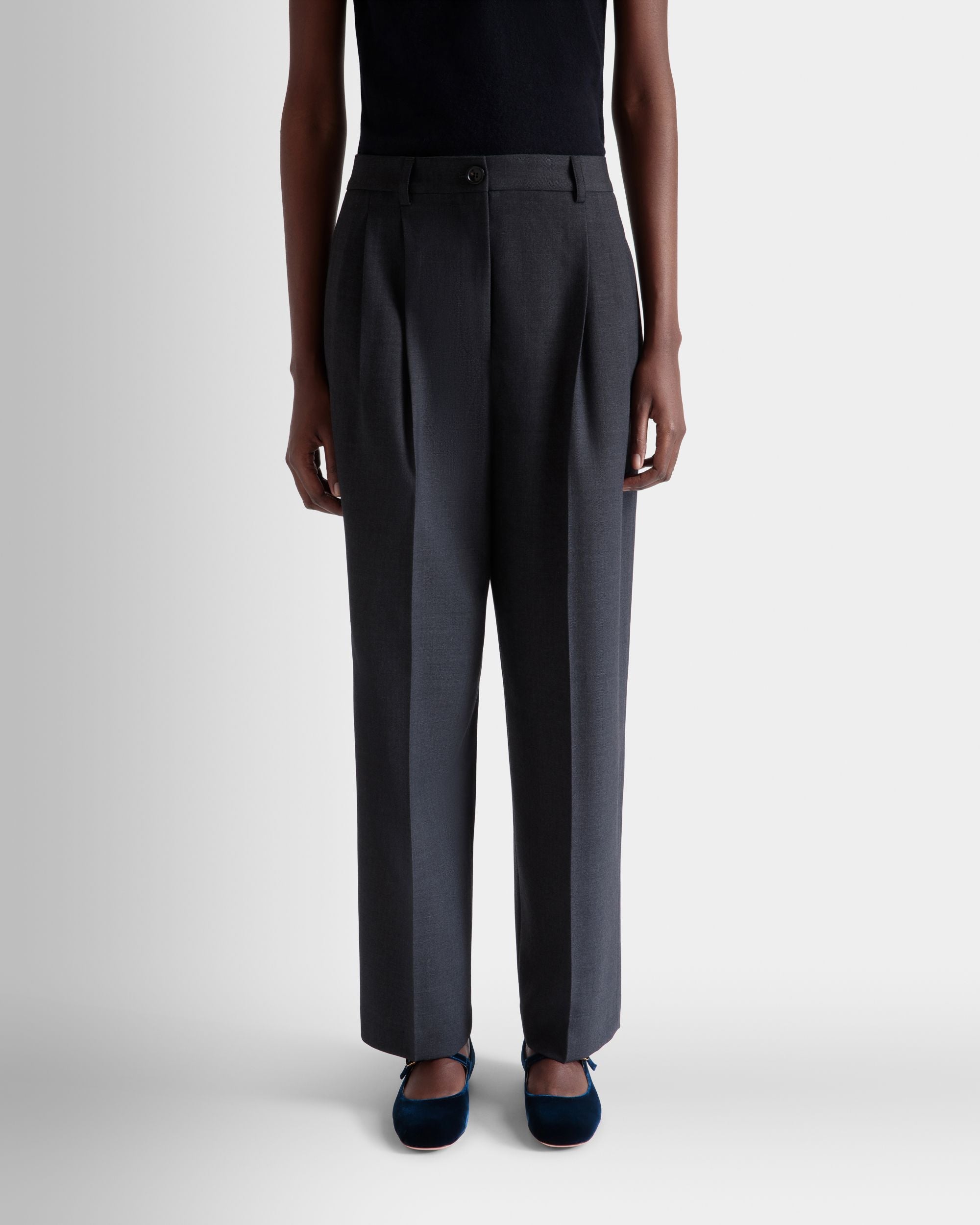 Pantalon Fuselé En Laine Mélangée Dark Grey - Femme - Bally - 03